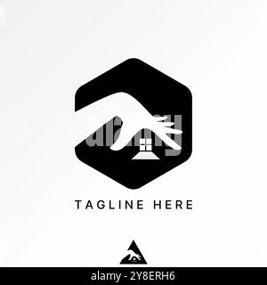 Logo Design Grafik Konzept abstrakte kreative Premium Vektor Stock Handsicherung Dachhaus mit Fensterschatten. Zugehöriges Zuhause umweltfreundlich Stock Vektor