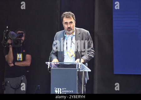 PPL FOTOAGENTUR - COPYRIGHT VORBEHALTEN 2024 America's Cup - Barcelona, Spanien Preisverleihung LVC: Britannia, The Local Authority Rede FOTO: © Alexander Panzeri/PPL Stockfoto