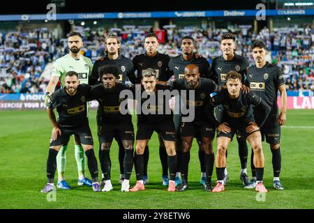 Team von Valencia während des spanischen Meisterschaftsspiels La Liga zwischen CD Leganes und Valencia CF am 4. Oktober 2024 im Butarque-Stadion in Leganes, Madrid, Spanien Stockfoto