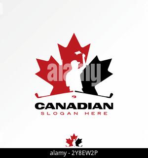 Logo Design Grafik Konzept kreative Premium Vektor Stock Grafik kadanische Ahorn Mann Daddy Hut heben Flagge Hockey Stick Ball Sport Künstler Turnier Stock Vektor