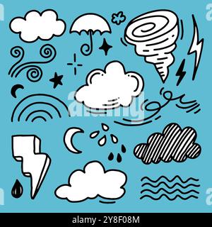 Wetter Doodle Vektor Set Illustration mit Hand gezeichneter Linie Art Art Stock Vektor