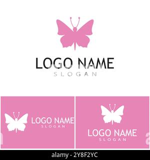 Beauty Flying Butterfly Logo mit schlichtem minimalistischem Line Art Monoline-Stil Stock Vektor