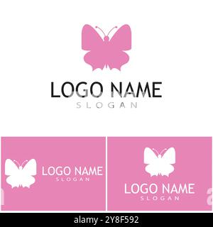 Beauty Flying Butterfly Logo mit schlichtem minimalistischem Line Art Monoline-Stil Stock Vektor