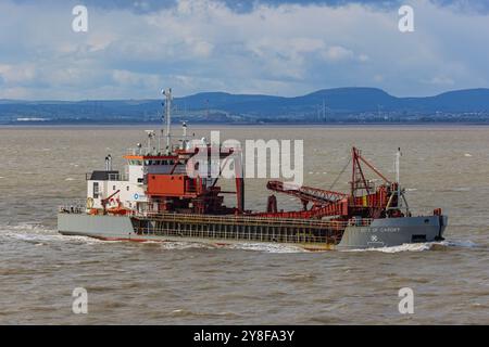 Hopper Dredger City of Cardiff fährt nach Avonmouth, um ihre Sandladung zu unterladen Stockfoto