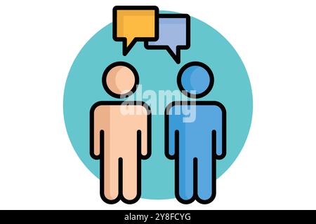 Farbiges Kontursymbol für Unterhaltung. Personen mit Chat. Symbol für Online-Kurs. Vektorillustration für Bildungselemente Stock Vektor