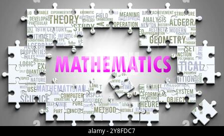 Mathematik ist ein komplexes Thema, das mit anderen wichtigen Themen zusammenhängt. Stockfoto