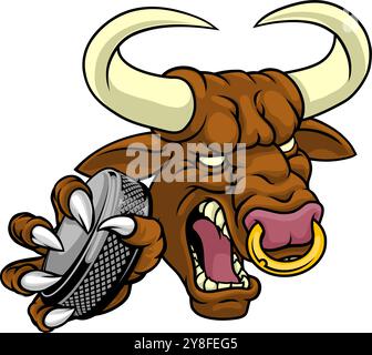 Bull Minotaurus Longhorn Cow Eishockey Maskottchen Stock Vektor