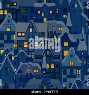 Nahtloses Muster für die Weihnachtsstadt im Winter Stock Vektor