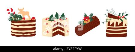 Handgezeichnetes Set traditioneller Weihnachts- und Winterkuchen. Vektorabbildung Stock Vektor