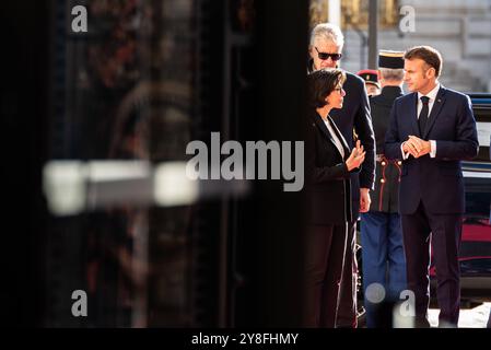 FRANKREICH-FRANKOPHONIE-POLITIK-GIPFEL-DIPLOMATIE Präsident der Französischen Republik Emmanuel Macron und Kulturministerin Rachida Dati am zweiten und letzten Tag des Frankophonie-Gipfels im Grand Palais. Paris, 5. Oktober 2024. PARIS ILE-DE-FRANCE FRANKREICH URHEBERRECHT: XANDREAXSAVORANIXNERIX FRANCE-FRANCOPHONIE-POLITICS-TOP ASAVORANINERI-2 Stockfoto