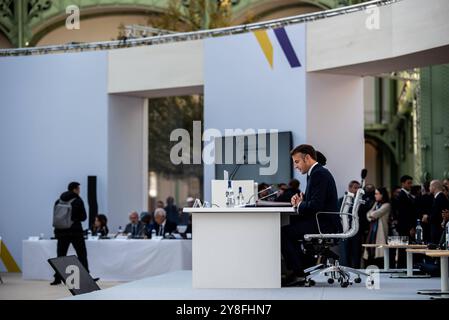 FRANKREICH-FRANKOPHONIE-POLITIK-GIPFEL-DIPLOMATIE Präsident der Französischen Republik Emmanuel Macron am zweiten und letzten Tag des Frankophonie-Gipfels im Grand Palais. Paris, 5. Oktober 2024. PARIS ILE-DE-FRANCE FRANKREICH URHEBERRECHT: XANDREAXSAVORANIXNERIX FRANCE-FRANCOPHONIE-POLITICS-TOP ASAVORANINERI-10 Stockfoto