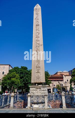 Turkiye. Istanbul. Der Obelisk von Theodosius befindet sich auf dem Hippodrom-Platz im Stadtteil Sultanahmet Stockfoto