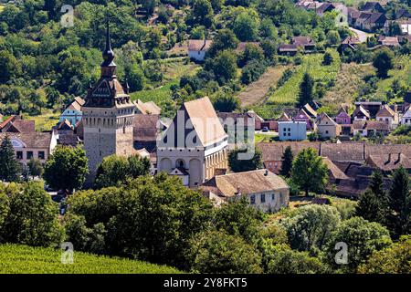 Die evangelische Kirche von Saschiz in Rumänien Stockfoto