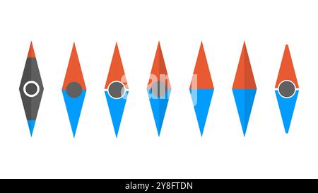 Satz verschiedener Kompasspfeile, isoliert auf weißem Hintergrund, flache Vektorabbildung. Stock Vektor