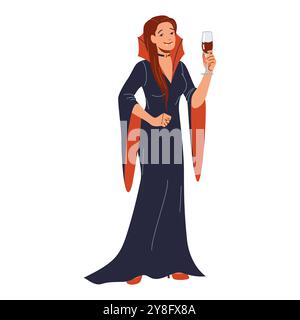 Junge Frau in Vampirkostüm flache Vektorillustration Stock Vektor