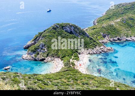 Porto Timoni Strand mit türkisfarbenem Meer Urlaub auf Korfu Insel in Griechenland Stockfoto