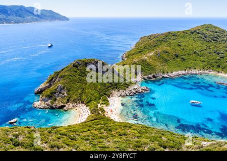 Porto Timoni Strand mit türkisfarbenem Meer Urlaub auf Korfu Insel in Griechenland Stockfoto