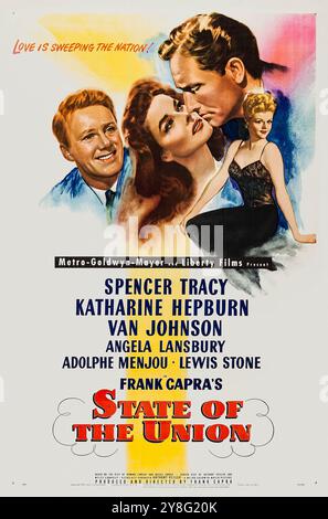 State of the Union (1948) unter der Regie von Frank Capra mit Spencer Tracy, Katharine Hepburn und Angela Lansbury. Ein Industrialist wird dazu überredet, für das Amt des Präsidenten zu kandidieren, und steht dabei vor politischen und persönlichen Herausforderungen. Foto eines originalen vollständig restaurierten und Leinenhinterlegtes Poster aus dem Jahr 1948.. ***NUR REDAKTIONELLE VERWENDUNG*** CREDIT: BFA / MGM Stockfoto