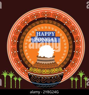 Illustration von Happy Pongal Holiday Harvest Festival von Tamil Nadu, Südindien, Grußhintergrund. Stock Vektor