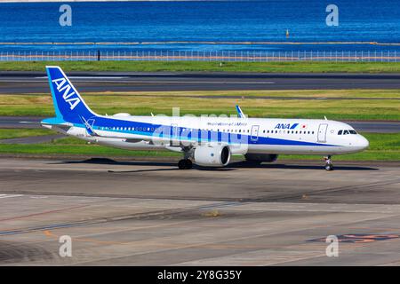 Tokio, Japan - 6. Oktober 2023: ANA All Nippon Airways Airbus A321neo am Flughafen Tokio Haneda (HND) in Japan. Stockfoto