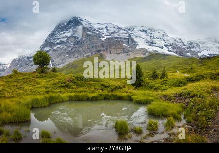 Atemberaubender Blick auf Eiger's Nordwand und Grindelwald Tal von kleine Scheidegg, Grindelwald, Kanton Bern, Schweiz Stockfoto