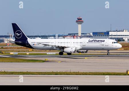 Frankfurt - 6. August 2024: Lufthansa Airbus A321 in Frankfurt. Stockfoto