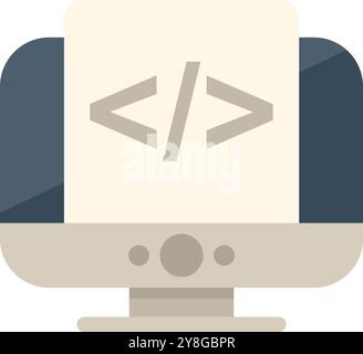 Dieses minimalistische Symbol verfügt über einen Computerbildschirm, auf dem HTML-Code angezeigt wird, der die Webentwicklung und -Programmierung darstellt Stock Vektor