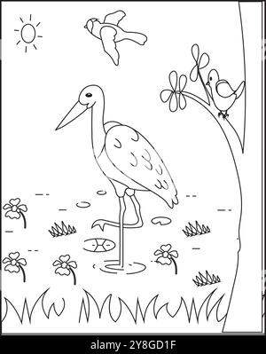 Vektor-Illustration von Kinder Alphabet Malbuch Seite mit umrissenem Clip Art zu Farbe. Buchstabe F für Flamingo. Stock Vektor