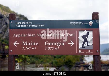 Appalachian Trail Schild am Harpers Ferry National Monument und National Historical Park in West Virginia, USA Stockfoto