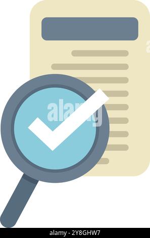 In der Lupe wird ein Häkchen auf einem Dokument angezeigt, das den Inhalt des Dokuments überprüft Stock Vektor