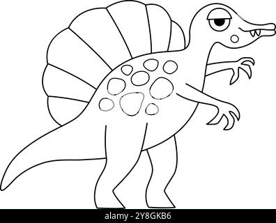 Vektor-Symbol für schwarz-weiße Spinosaurier. Niedliche Dinosaurierlinie Illustration für Kinder. Lustiger Dino Clipart für Kinder isoliert auf weißem Hintergrund. Carto Stock Vektor