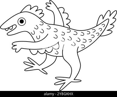 Vektorsymbol in Schwarz und weiß. Niedliche Dinosaurierlinie Illustration für Kinder. Lustiger Dino Clipart für Kinder isoliert auf weißem Hintergrund. Wagen Stock Vektor