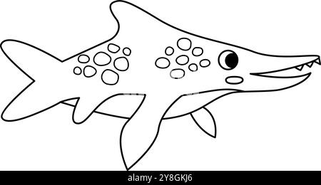 Vektor-Symbol für Schwarz-weiß-Ichthyosaurus. Aquatische Dinosaurierlinie Illustration für Kinder. Krokodil, Alligator-Dino-Clipart isoliert auf weißem Hintergrund Stock Vektor