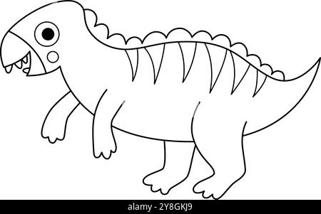 Vektor-Symbol für Schwarz-weiß-Leguanodon. Niedliche Dinosaurierlinie Illustration für Kinder. Lustiger Dino Clipart für Kinder isoliert auf weißem Hintergrund. Cartoon Stock Vektor