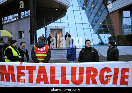 Demonstration der Arbeiter von CGT-Metallurgen im MEDEF-Hauptquartier in Lyon, Frankreich Stockfoto