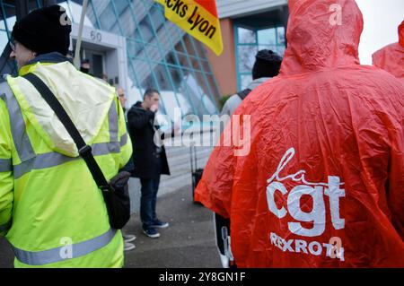 Demonstration der Arbeiter von CGT-Metallurgen im MEDEF-Hauptquartier in Lyon, Frankreich Stockfoto