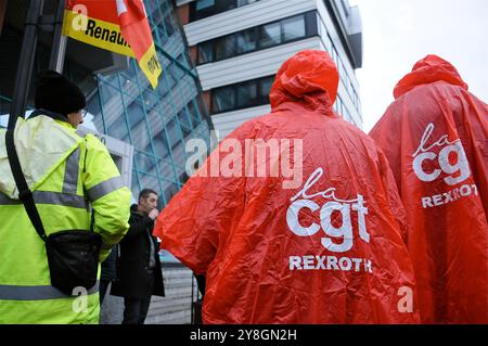 Demonstration der Arbeiter von CGT-Metallurgen im MEDEF-Hauptquartier in Lyon, Frankreich Stockfoto