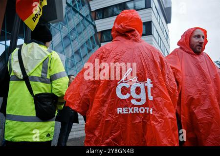 Demonstration der Arbeiter von CGT-Metallurgen im MEDEF-Hauptquartier in Lyon, Frankreich Stockfoto