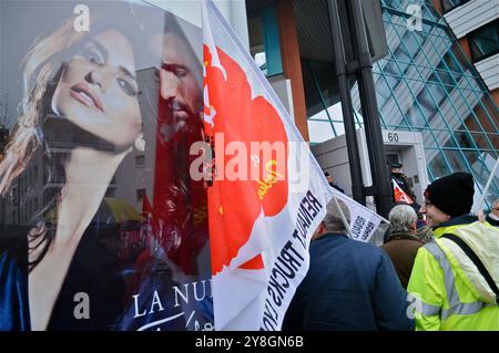 Demonstration der Arbeiter von CGT-Metallurgen im MEDEF-Hauptquartier in Lyon, Frankreich Stockfoto