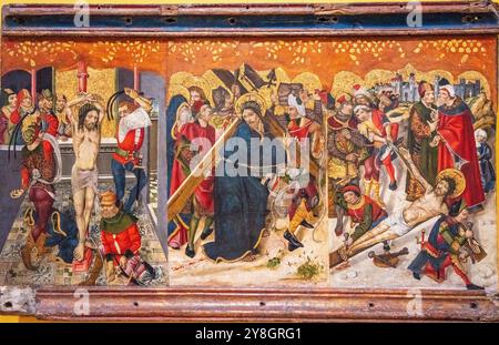 Hauptaltarbild von Jesus von Nazareth, Eiertempera an Bord, 1485, Martín de Soria, Pallaruelo de Monegros, Diözesanmuseum Huesca, Aragonien, Spanien. Stockfoto