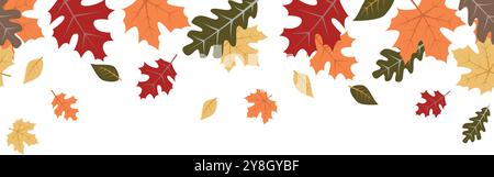 Fallende Überlagerungsgrenze. Eine Schicht herbstfarbener Blätter, die majestätisch fallen. Perfekt zum Überlagern von anderen Bildern. Isoliert ohne Rücken Stock Vektor