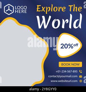 Design von Postvorlagen für Reiseangebote in sozialen Medien. Angebot für Reisebüros. Werbebanner für Urlaubs- und Tourenwerbung. Stock Vektor