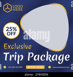 Design von Postvorlagen für Reiseangebote in sozialen Medien. Angebot für Reisebüros. Werbebanner für Urlaubs- und Tourenwerbung. Stock Vektor