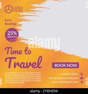 Design von Postvorlagen für Reiseangebote in sozialen Medien. Angebot für Reisebüros. Werbebanner für Urlaubs- und Tourenwerbung. Stock Vektor