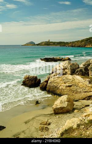 Coaqquaddus Strand im südlichen Teil der Insel Sant'Antioco im Süden Sardiniens, Italien Stockfoto