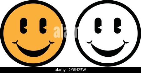 Retro Smiley Gesicht Emoji Isoliert. Ein Retro-Style mit lächelndem Gesicht, Emoji-Linie und Farbe. Isoliert. Stock Vektor