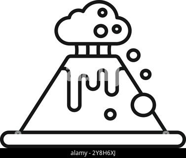 Einfache Linie Symbol eines Vulkanausbruchs, mit einer Wolke aus Asche und Lava, die an der Seite fließt Stock Vektor