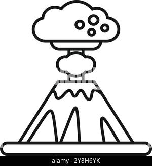 Einfache schwarz-weiße Linienzeichnung eines Vulkans, der mit Rauch und Lava an seinen Seiten ausbricht Stock Vektor