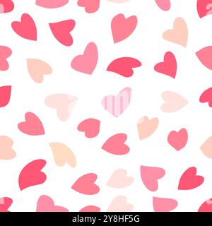 Dieses Bild zeigt ein nahtloses Herzmuster in verschiedenen Rosa-Tönen auf weißem Hintergrund. Das Konzept von Liebe und Zuneigung. Vektorabbildung Stock Vektor