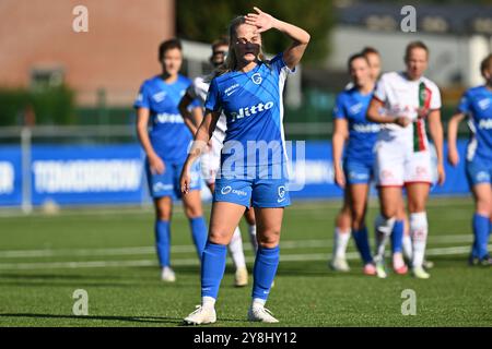 Genk, Belgien. Oktober 2024. Tess Lameir (28) aus Genk, dargestellt während eines Frauenfußballspiels zwischen KRC Genk Ladies und SV Zulte Waregem Dames am 6. Spieltag der Saison 2024 - 2025 der Belgischen Lotto Womens Super League, am Samstag, 5. Oktober 2024 in Genk, BELGIEN. Quelle: Sportpix/Alamy Live News Stockfoto